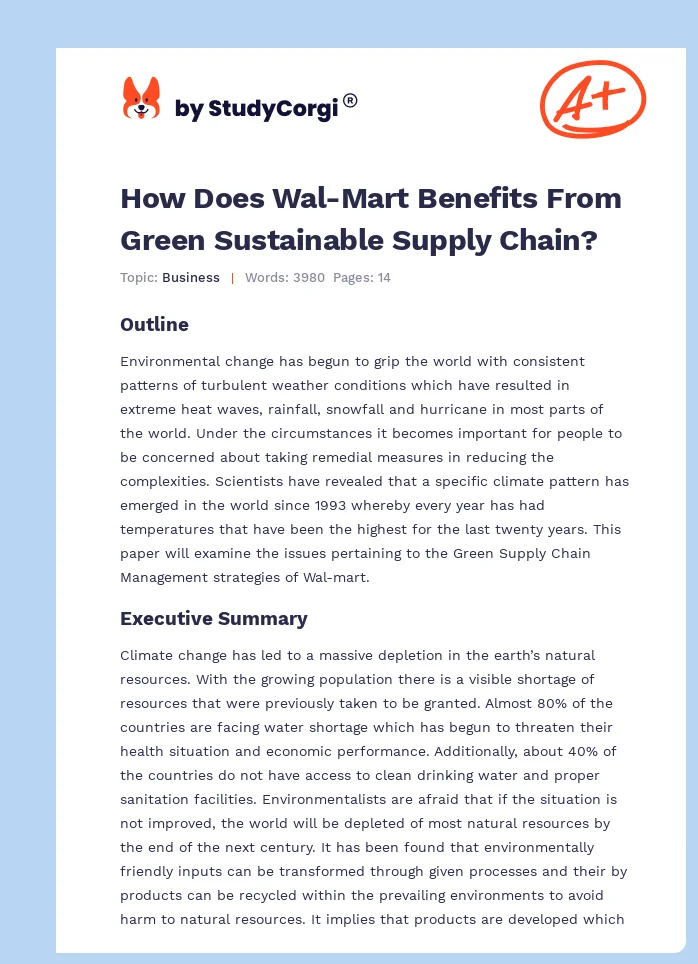 How Does Wal-Mart Benefits From Green Sustainable Supply Chain?. Page 1