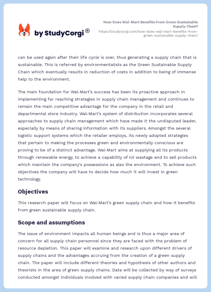 How Does Wal-Mart Benefits From Green Sustainable Supply Chain?. Page 2