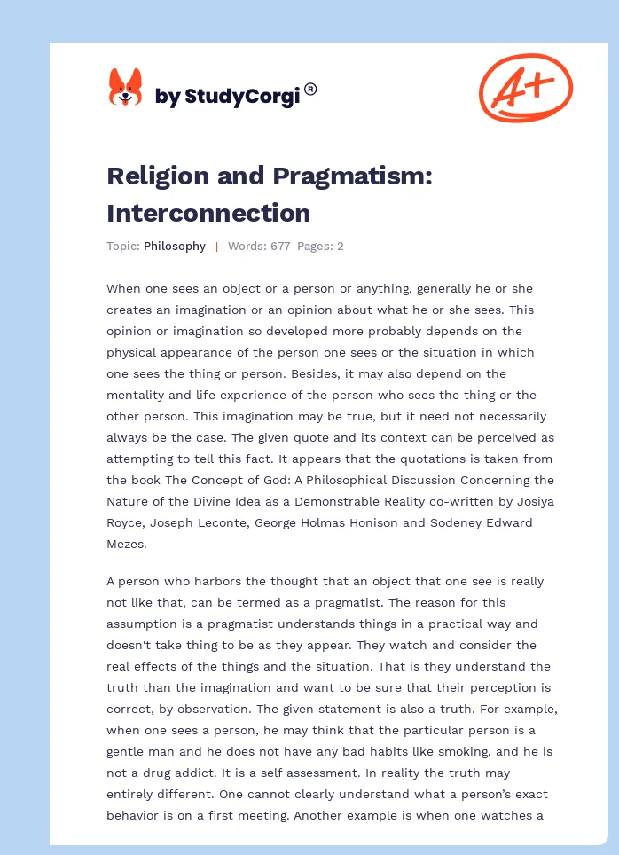 Religion and Pragmatism: Interconnection. Page 1