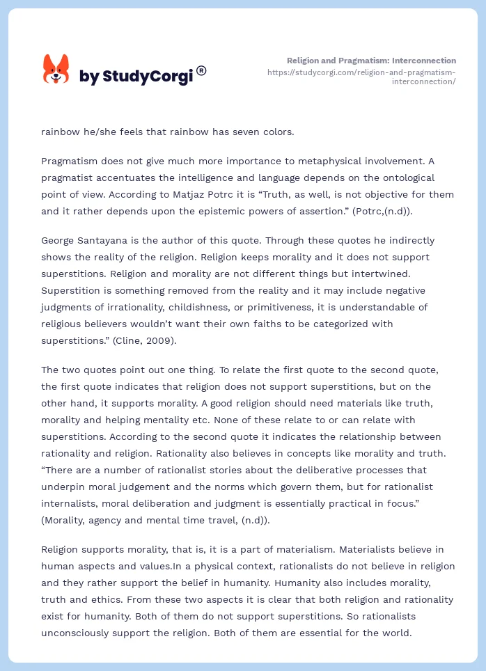 Religion and Pragmatism: Interconnection. Page 2