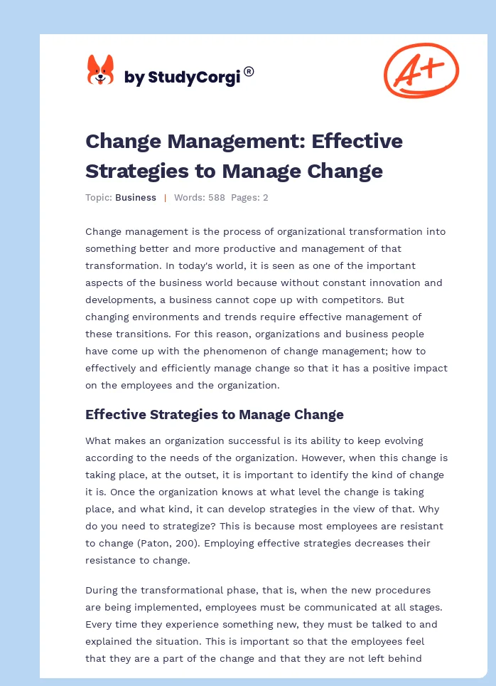 Change Management: Effective Strategies to Manage Change. Page 1