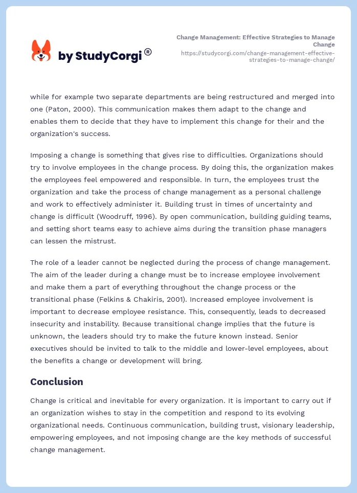Change Management: Effective Strategies to Manage Change. Page 2