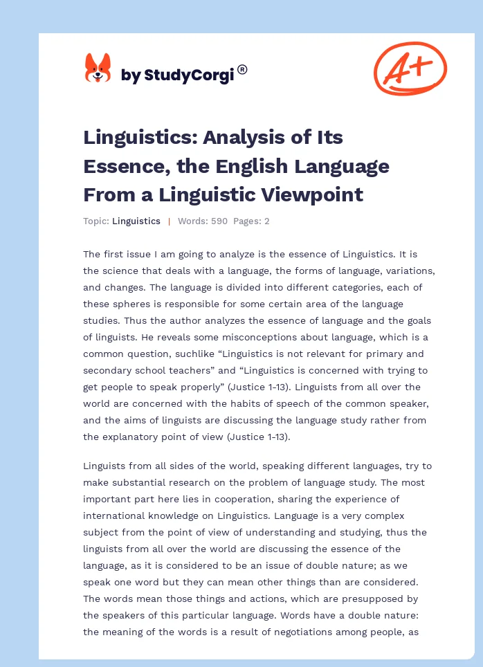 Linguistics: Analysis of Its Essence, the English Language From a Linguistic Viewpoint. Page 1