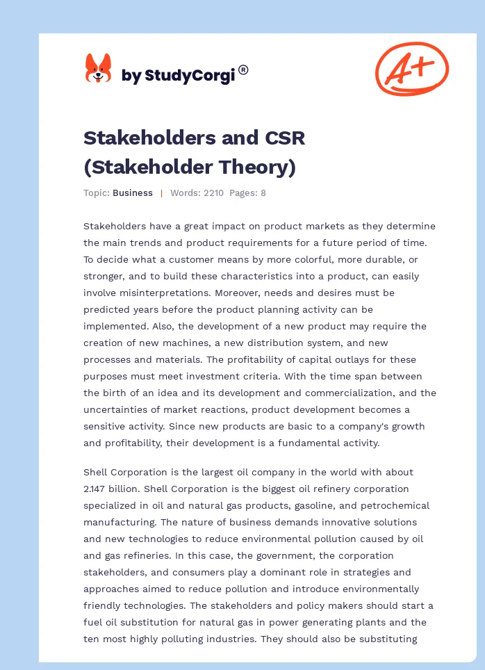 Stakeholders and CSR (Stakeholder Theory). Page 1