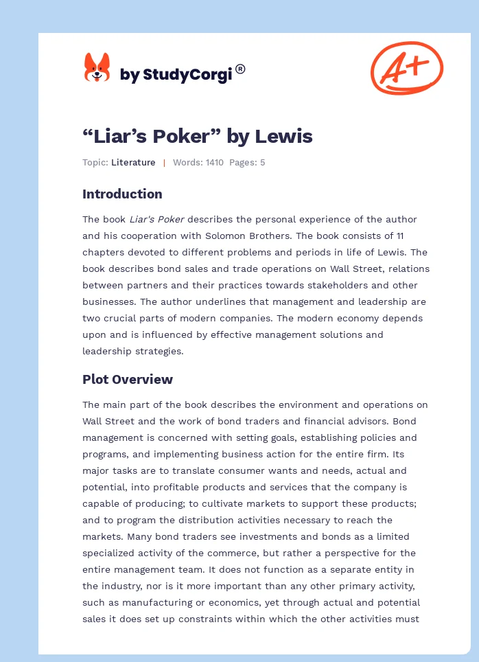 “Liar’s Poker” by Lewis. Page 1