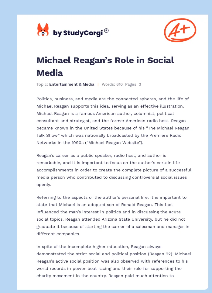 Michael Reagan’s Role in Social Media. Page 1