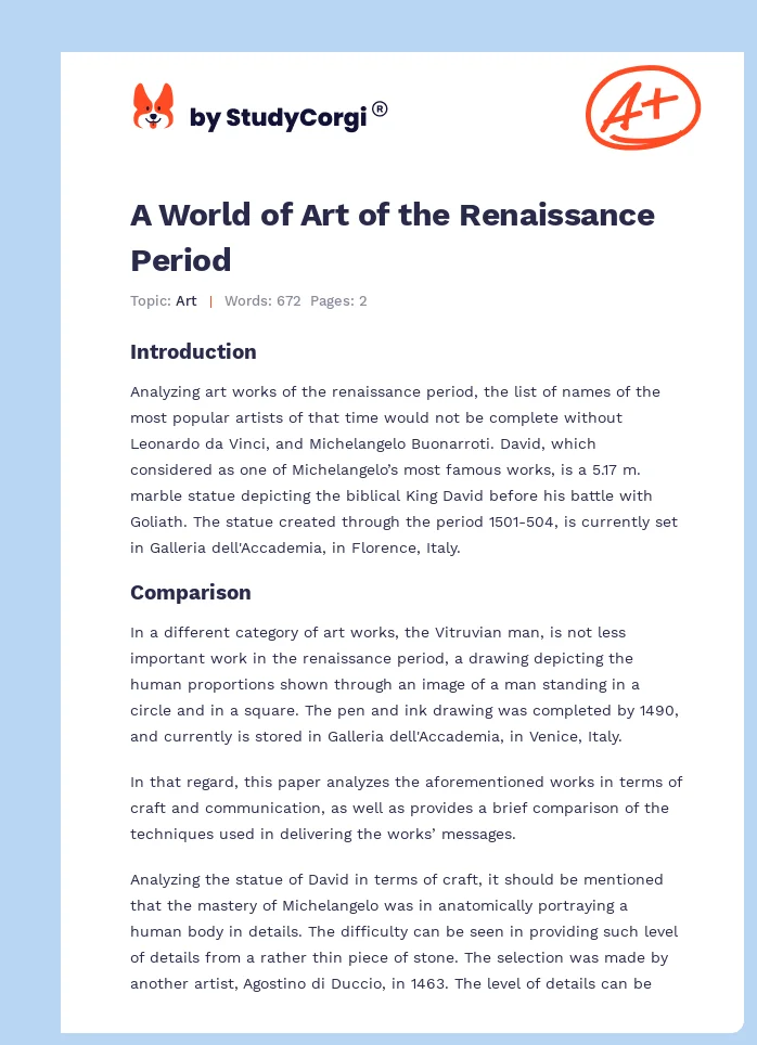 A World of Art of the Renaissance Period. Page 1