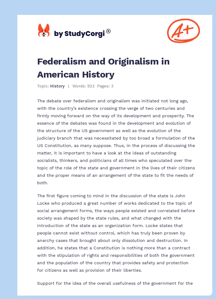 Federalism and Originalism in American History. Page 1