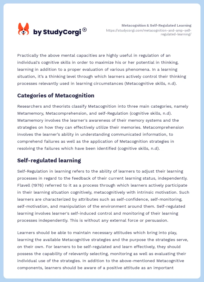 Metacognition & Self-Regulated Learning. Page 2