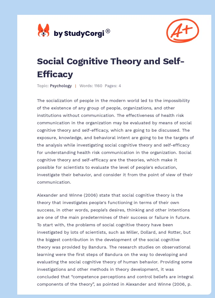 Social Cognitive Theory and Self-Efficacy. Page 1