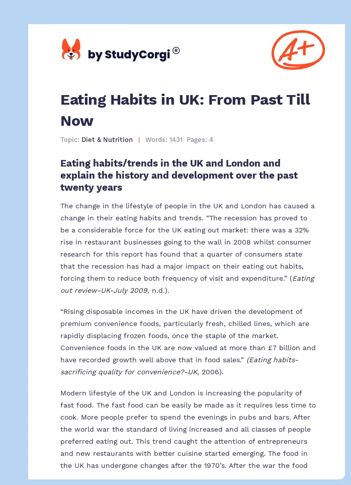 Eating Habits in UK: From Past Till Now. Page 1