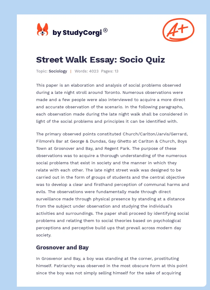Street Walk Essay: Socio Quiz. Page 1
