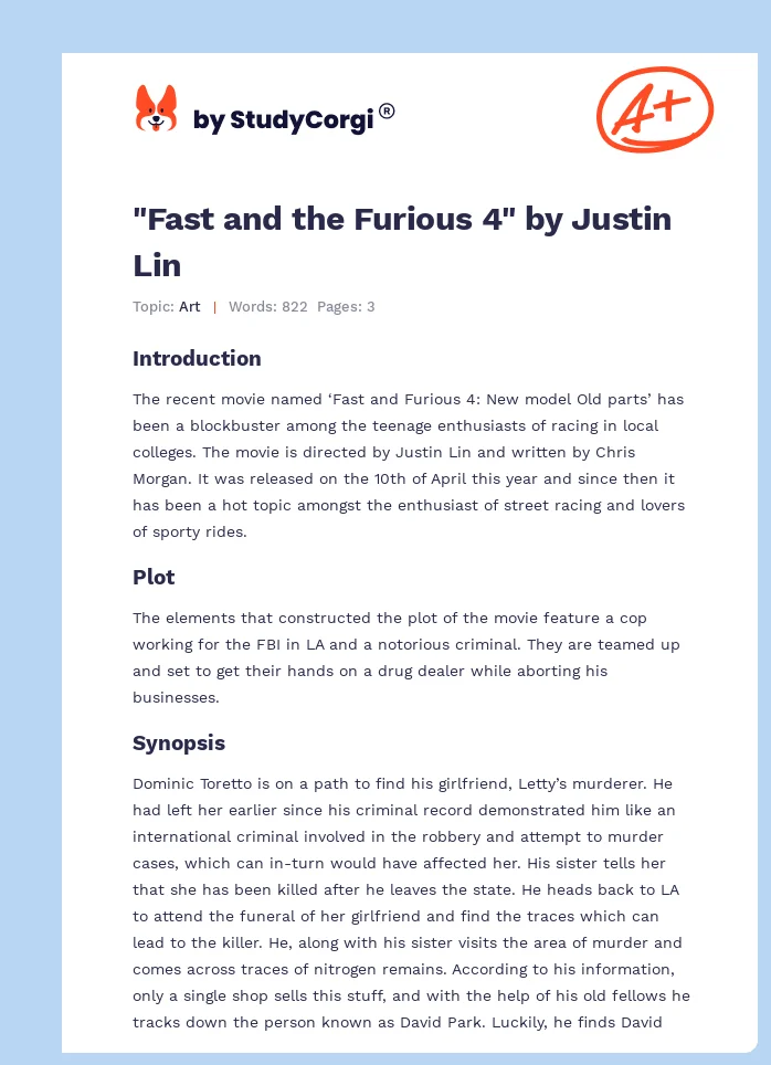 "Fast and the Furious 4" by Justin Lin. Page 1