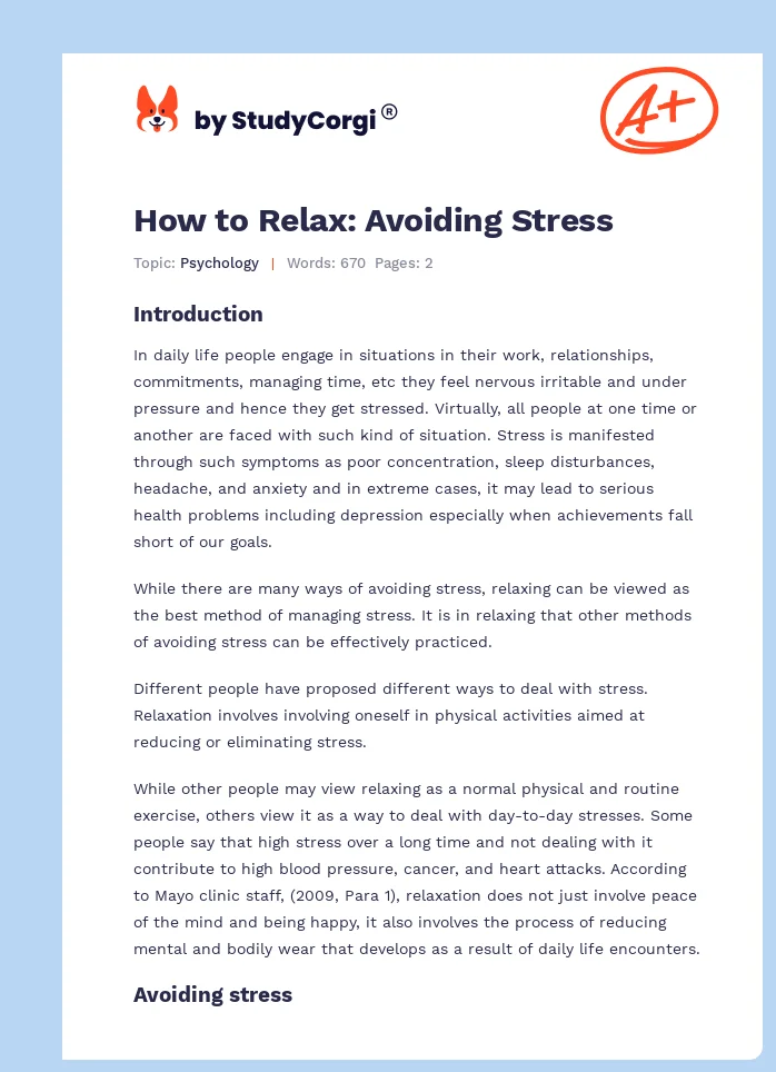 How to Relax: Avoiding Stress. Page 1
