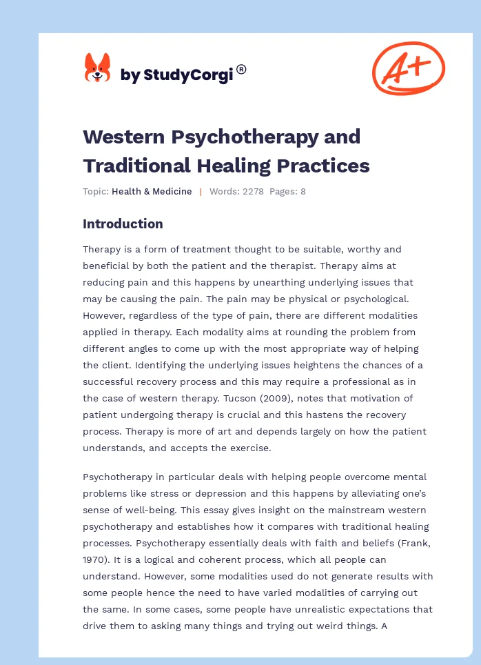 Western Psychotherapy and Traditional Healing Practices. Page 1