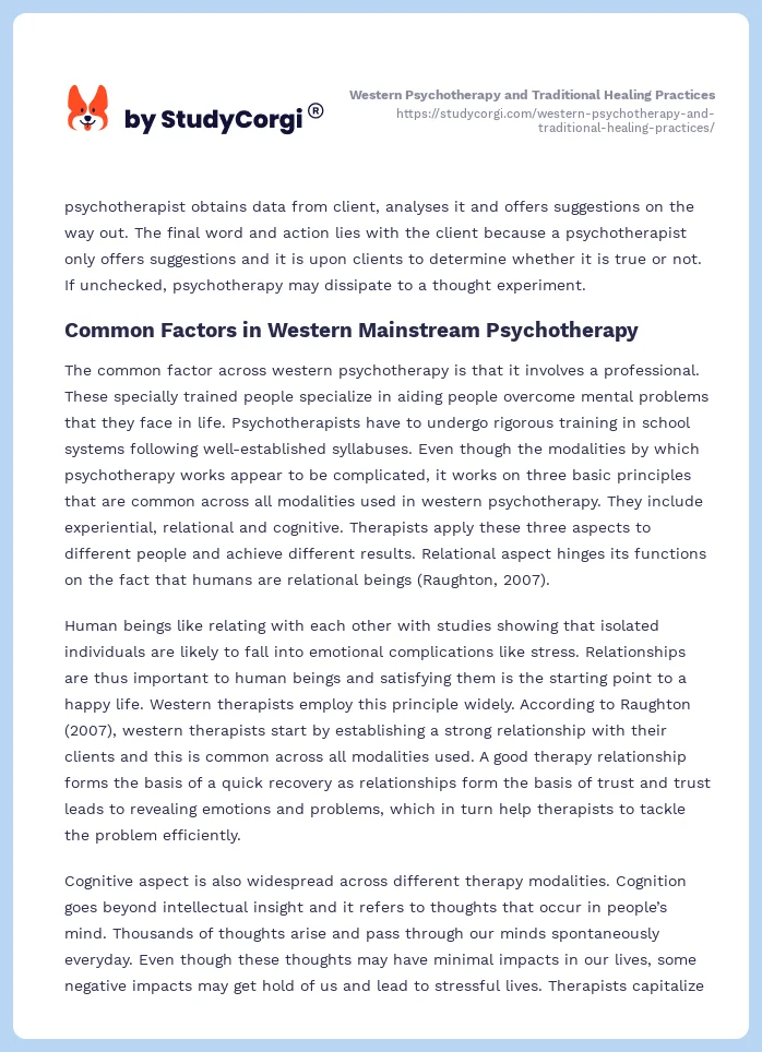 Western Psychotherapy and Traditional Healing Practices. Page 2