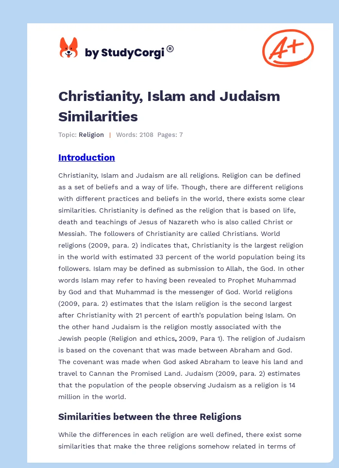 Christianity, Islam and Judaism Similarities. Page 1