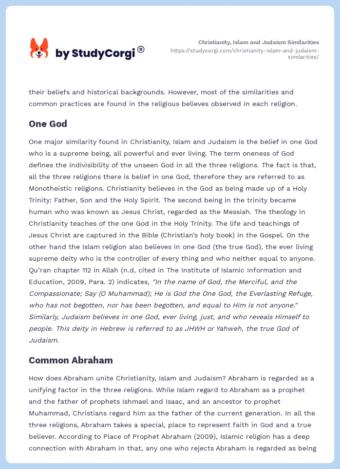 Christianity, Islam and Judaism Similarities. Page 2