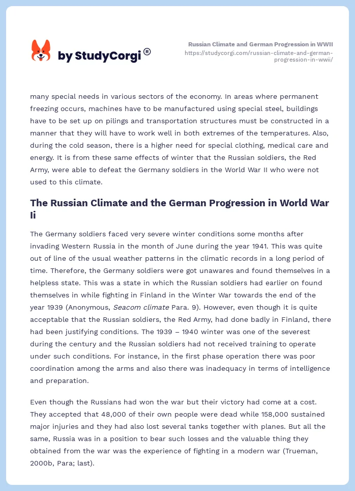 Russian Climate and German Progression in WWII. Page 2