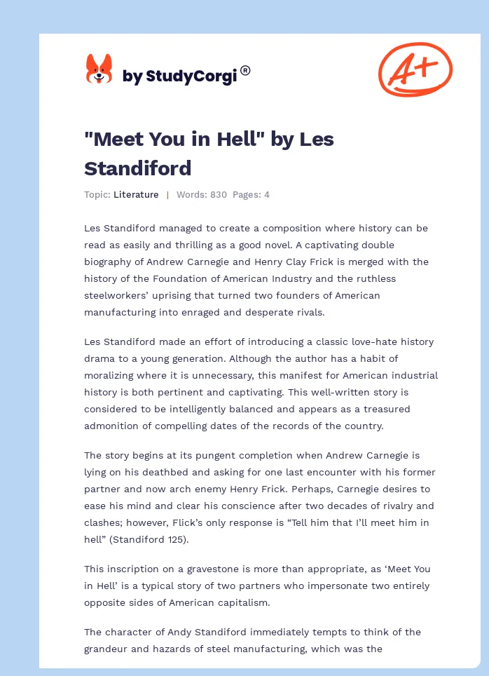 "Meet You in Hell" by Les Standiford. Page 1