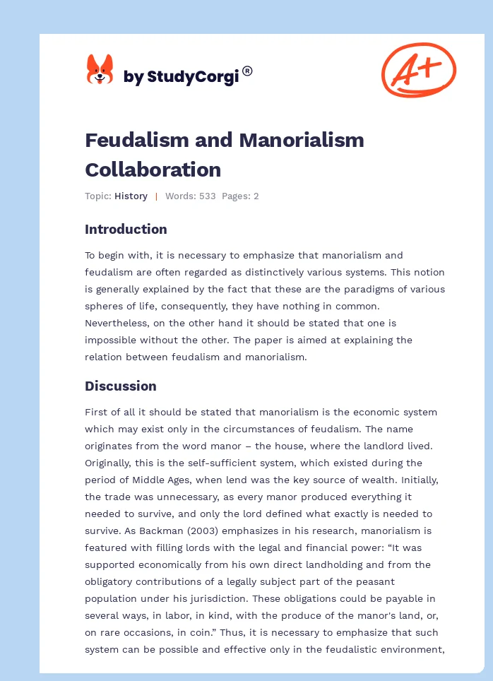 Feudalism and Manorialism Collaboration. Page 1