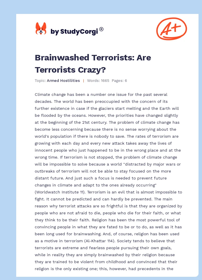 Brainwashed Terrorists: Are Terrorists Crazy?. Page 1