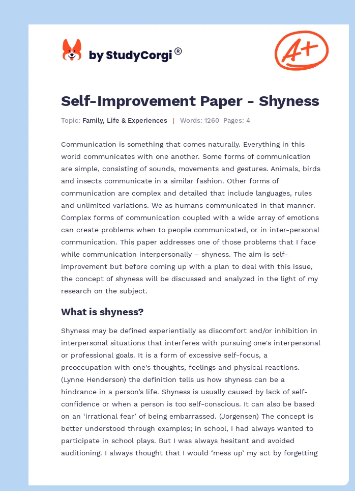 Self-Improvement Paper - Shyness. Page 1