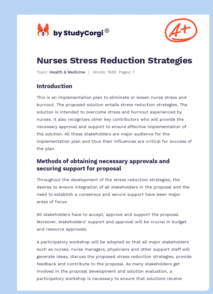 Nurses Stress Reduction Strategies. Page 1