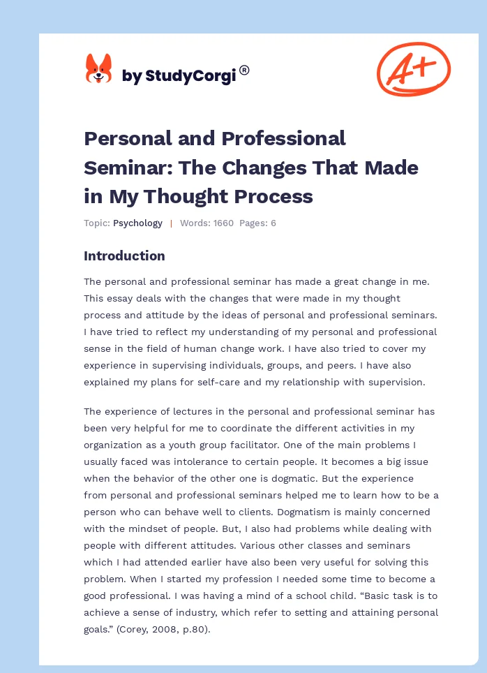 Personal and Professional Seminar: The Changes That Made in My Thought Process. Page 1