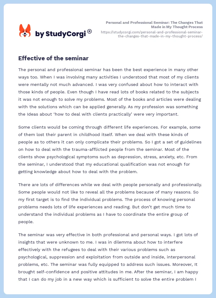 Personal and Professional Seminar: The Changes That Made in My Thought Process. Page 2