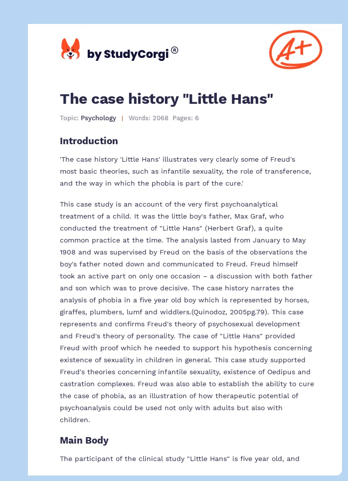 The case history "Little Hans". Page 1