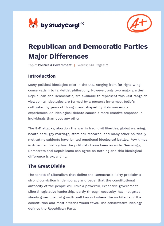 Republican and Democratic Parties Major Differences. Page 1
