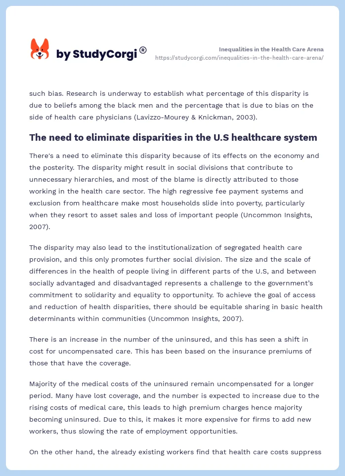 Inequalities in the Health Care Arena. Page 2