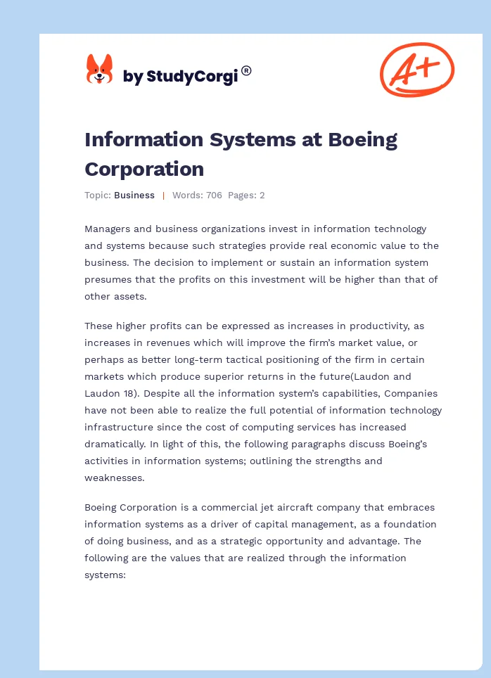 Information Systems at Boeing Corporation. Page 1