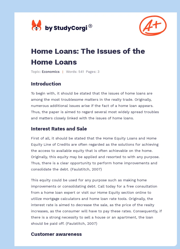Home Loans: The Issues of the Home Loans. Page 1