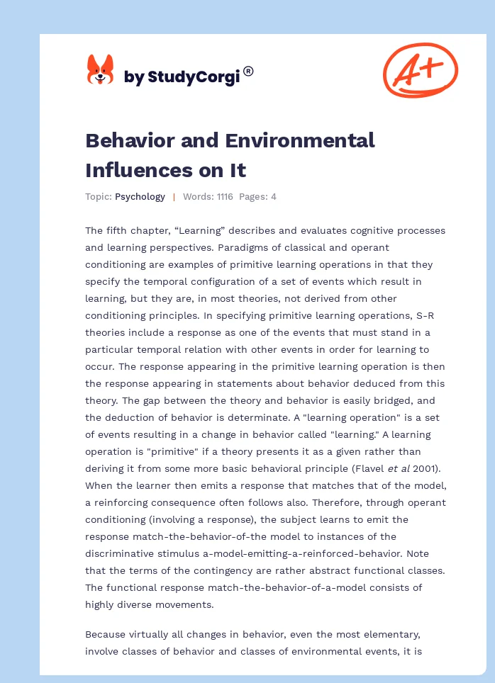 Behavior and Environmental Influences on It. Page 1