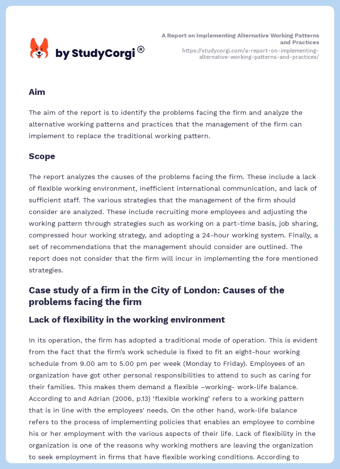 A Report on Implementing Alternative Working Patterns and Practices. Page 2