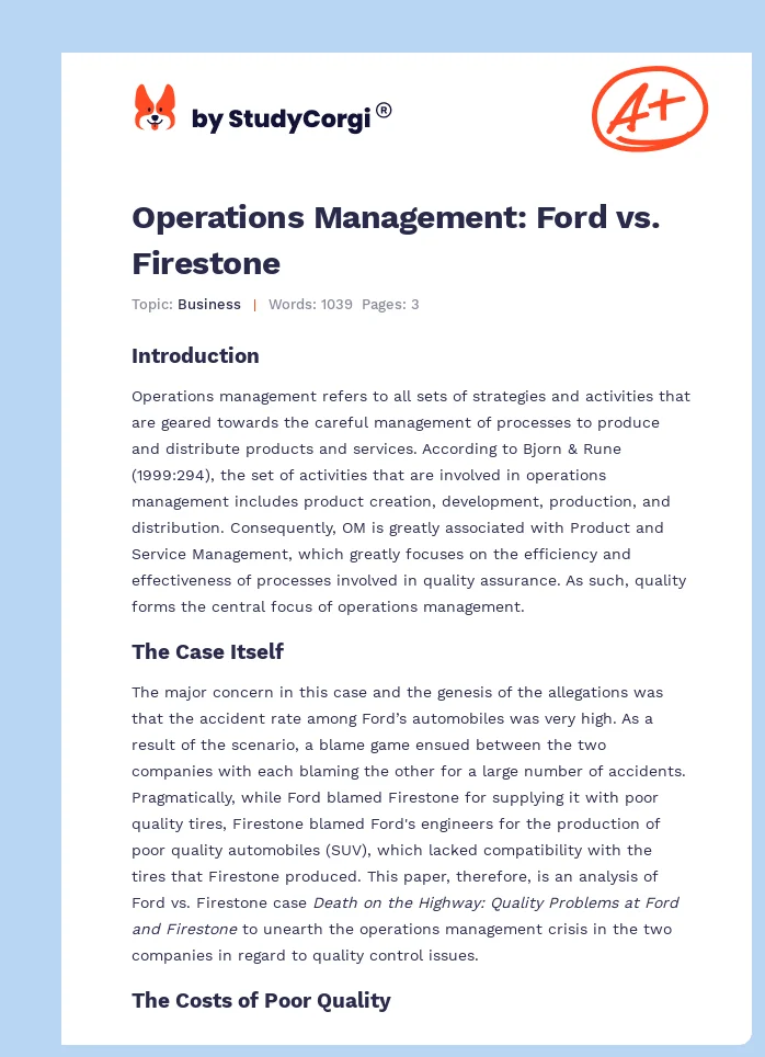 Operations Management: Ford vs. Firestone. Page 1