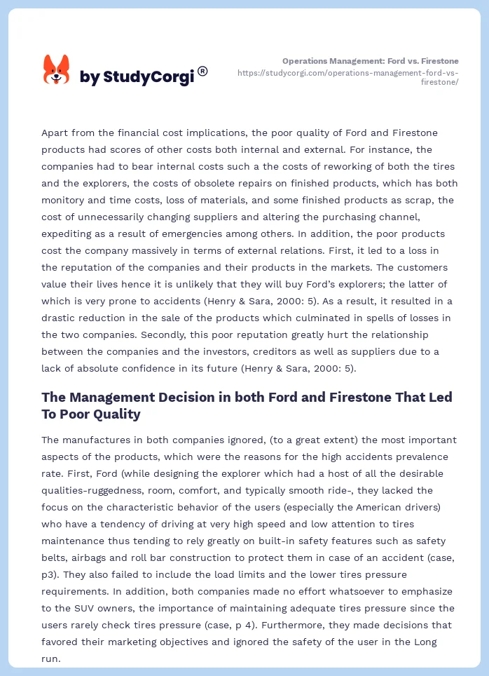 Operations Management: Ford vs. Firestone. Page 2