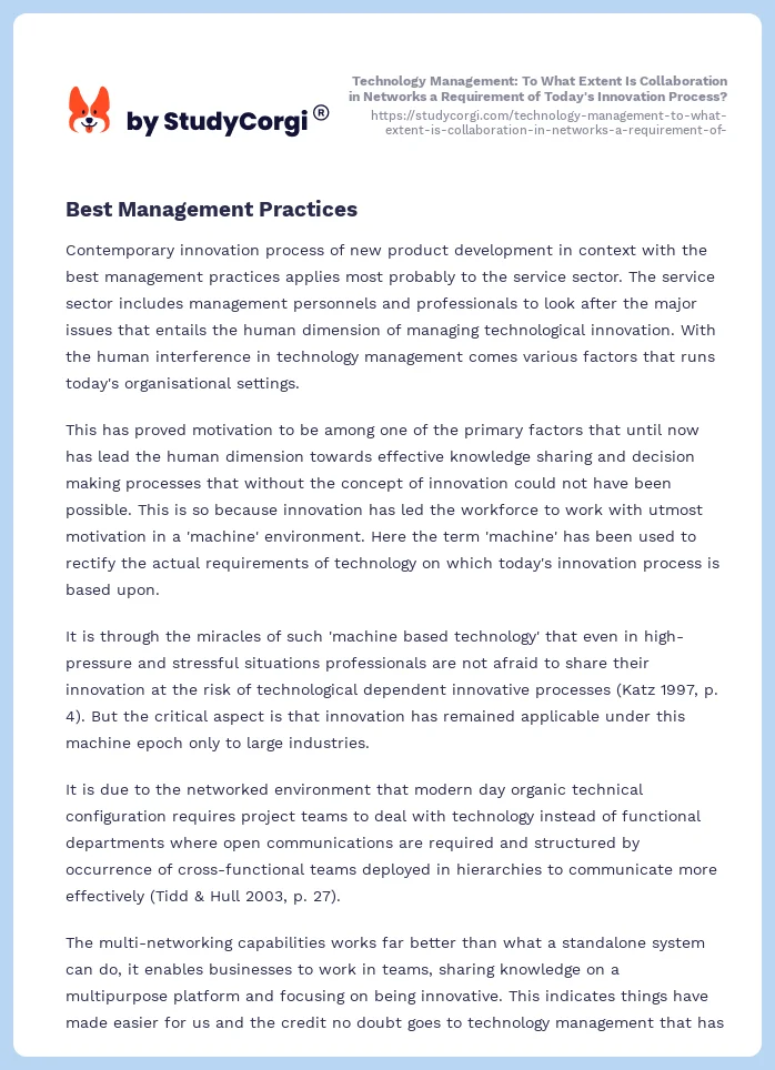 Technology Management: To What Extent Is Collaboration in Networks a Requirement of Today's Innovation Process?. Page 2
