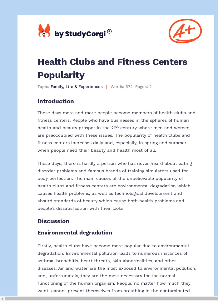 Health Clubs and Fitness Centers Popularity. Page 1
