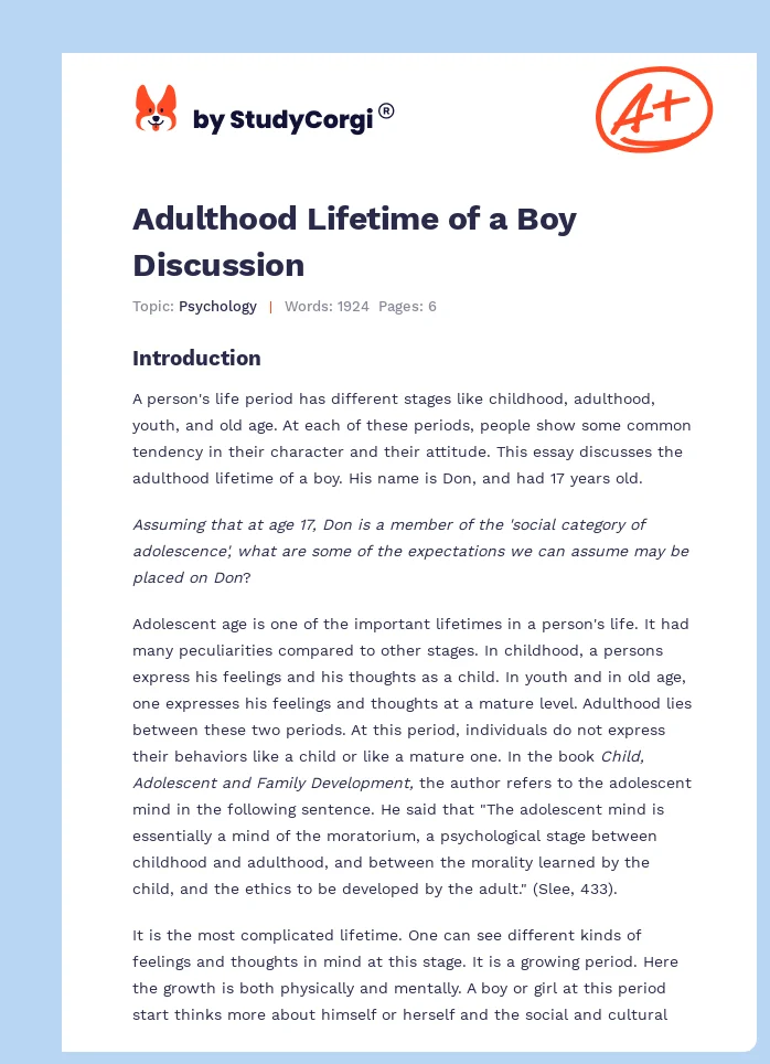Adulthood Lifetime of a Boy Discussion. Page 1