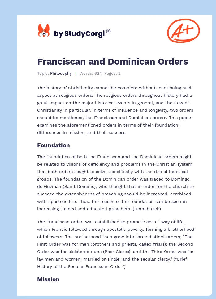 Franciscan and Dominican Orders. Page 1