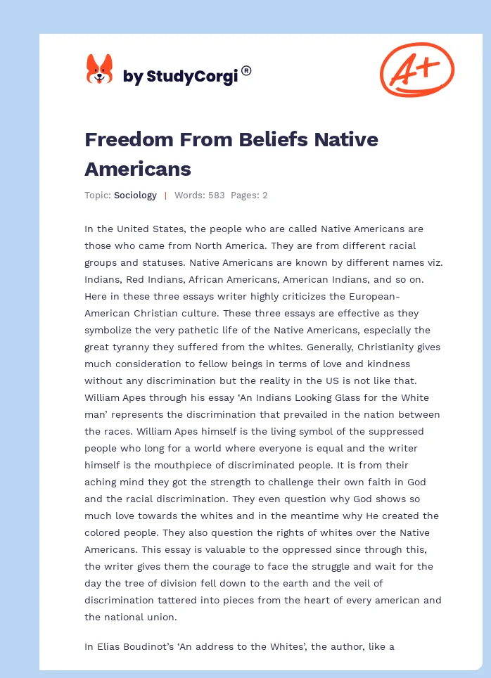 Freedom From Beliefs Native Americans. Page 1