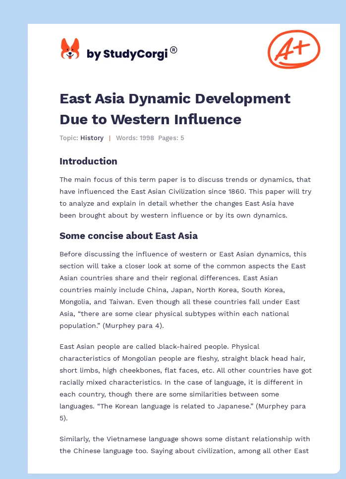 East Asia Dynamic Development Due to Western Influence. Page 1