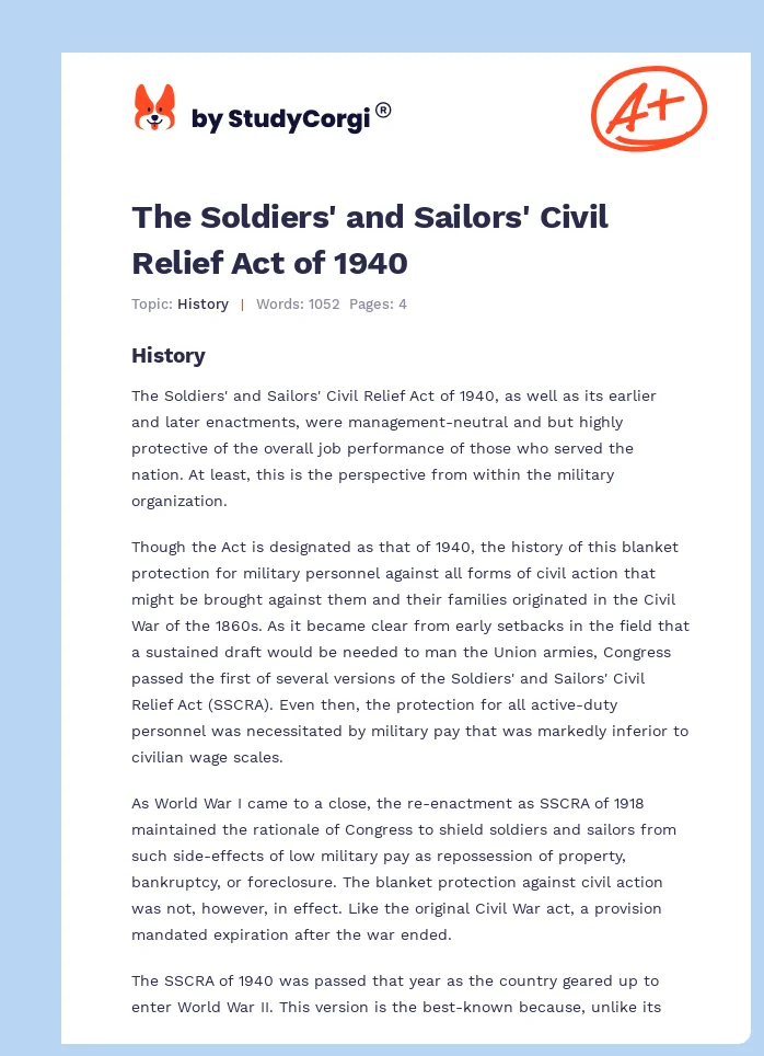 The Soldiers' and Sailors' Civil Relief Act of 1940. Page 1