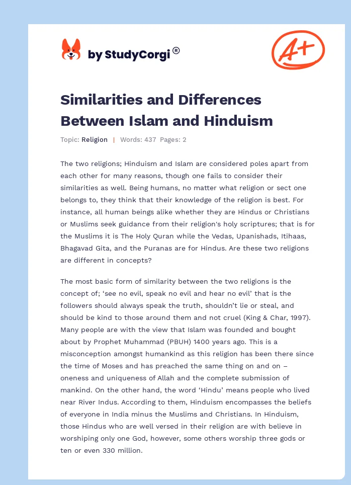 Similarities and Differences Between Islam and Hinduism. Page 1