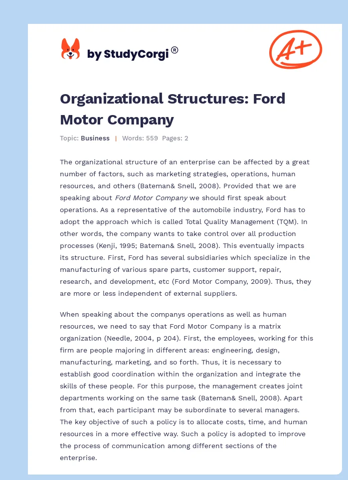 Organizational Structures: Ford Motor Company. Page 1