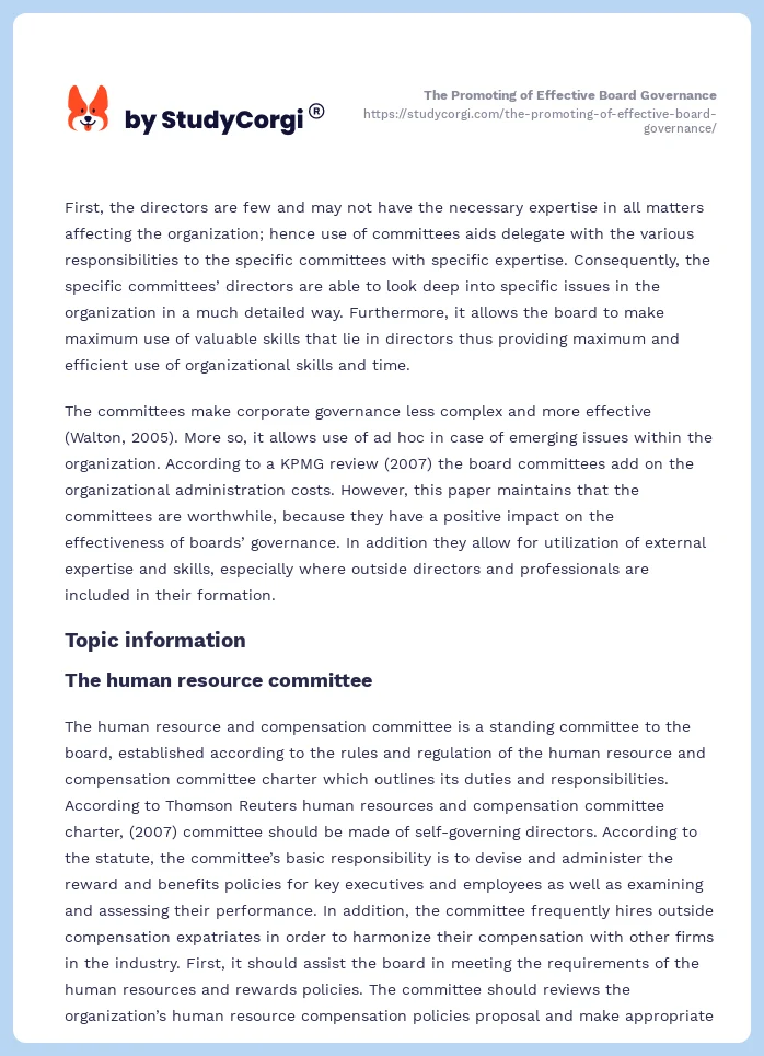 The Promoting of Effective Board Governance. Page 2