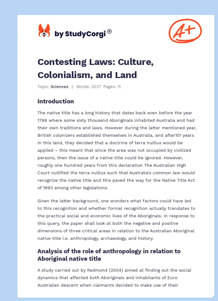 Contesting Laws: Culture, Colonialism, and Land. Page 1